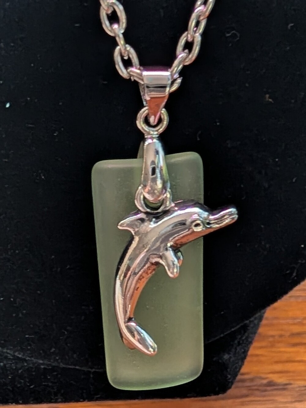 OOAK Handmade Sterling Silver Dolphin & Frosted Sea Glass Necklace Set WOA